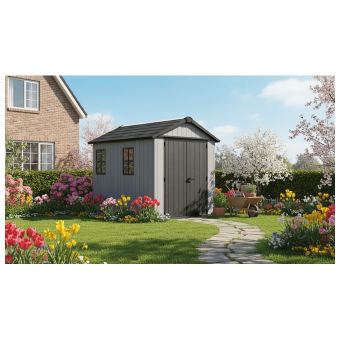 Keter 273219 Newton Plus Casetta da Giardino in Resina 5,2 m² 230x287x246 cm resistenza neve 150 Kg-m² colore Grigio