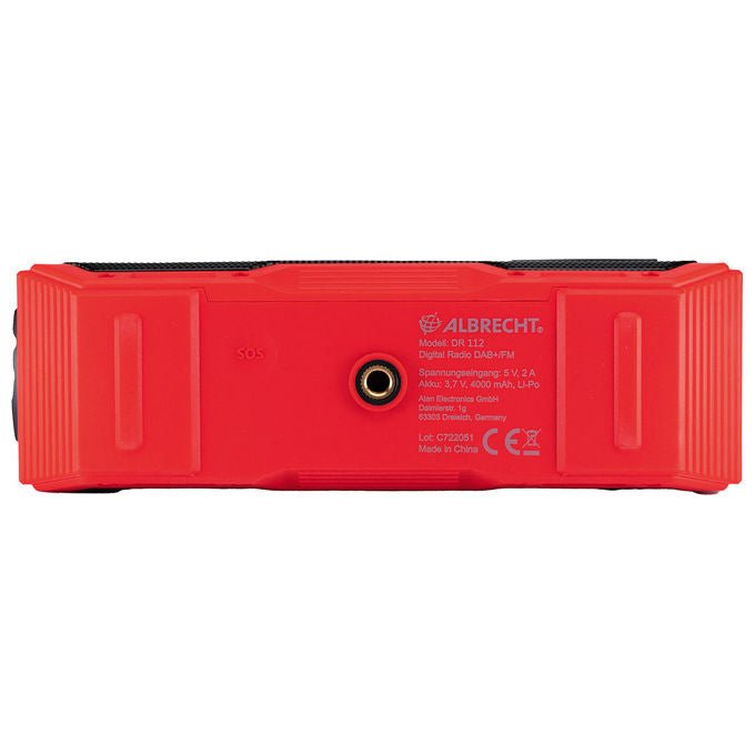 Albrecht 27911 DR 112 Radio Outdoor Digitale con DAB+ FM Bluetooth USB-C Altoparlanti 2x5 W Batteria 4000 mAh IPX5 colore Nero Rosso