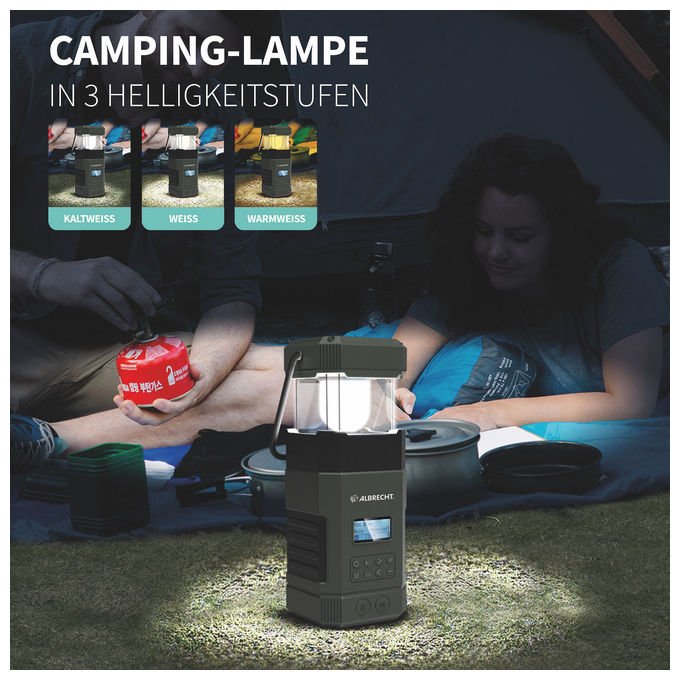 Albrecht 27912 DR 114 DAB Lanterna da campeggio a batteria con radio DAB+ FM e PowerBank 80 lm 5000 mAh colore Nero