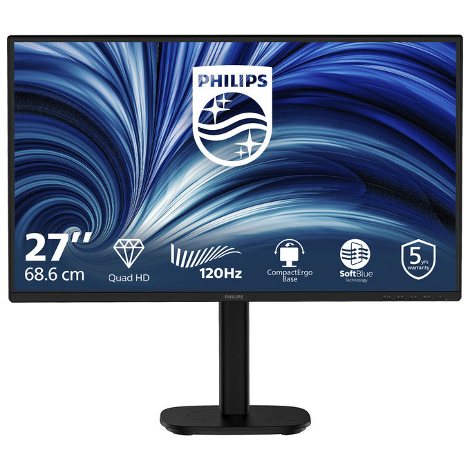 Philips 27B2N3500-00 Monitor PC 27'' 2560x1440 Pixel IPS 120 Hz HDR10 Altoparlanti Incorporati Regolabile Altezza Rotazione colore Nero