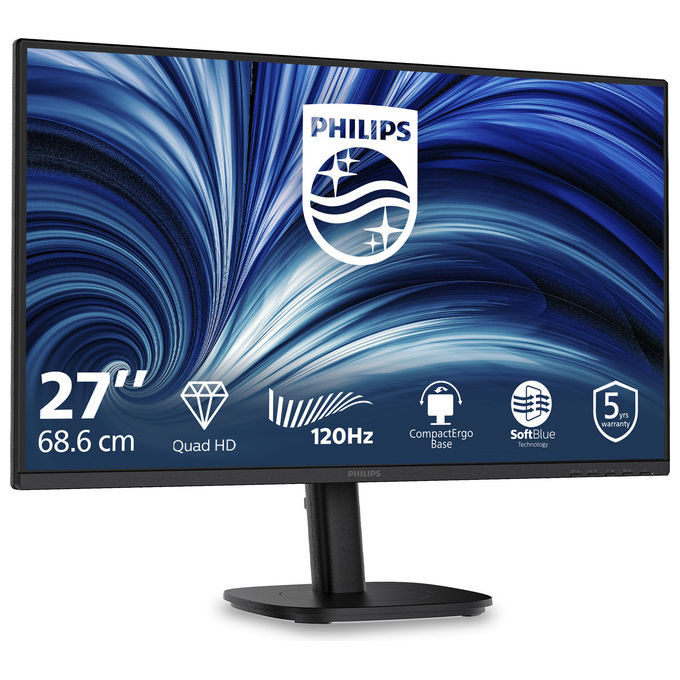 Philips 27B2N3500-00 Monitor PC 27'' 2560x1440 Pixel IPS 120 Hz HDR10 Altoparlanti Incorporati Regolabile Altezza Rotazione colore Nero