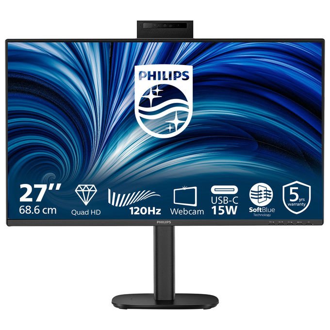 Philips monitor 27 pollici WQHD, 27B2N3500JH, IPS 120 Hz, 4 ms, webcam 5 MP, USB-C, altoparlanti, regolazione altezza