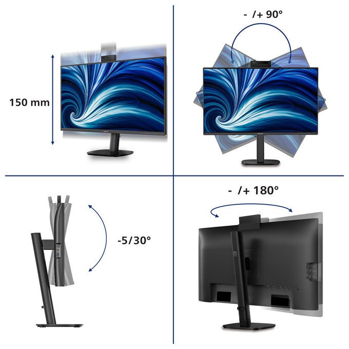 Philips monitor 27 pollici WQHD, 27B2N3500JH, IPS 120 Hz, 4 ms, webcam 5 MP, USB-C, altoparlanti, regolazione altezza