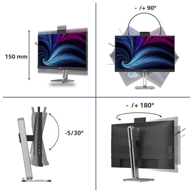 Philips 27B2U4601H Monitor 27'' IPS QHD 2560x1440 120Hz 4ms Webcam Windows Hello USB-C Hub Ethernet colore Argento