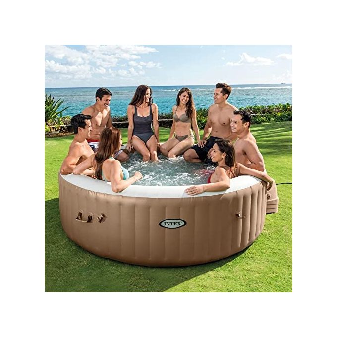 Intex 28412EX PureSpa Vasca Idromassaggio Gonfiabile Bubble Massage 8 posti 170 Getti Riscaldatore PVC Beige 236x71 cm Con Accessori 8 posti Beige