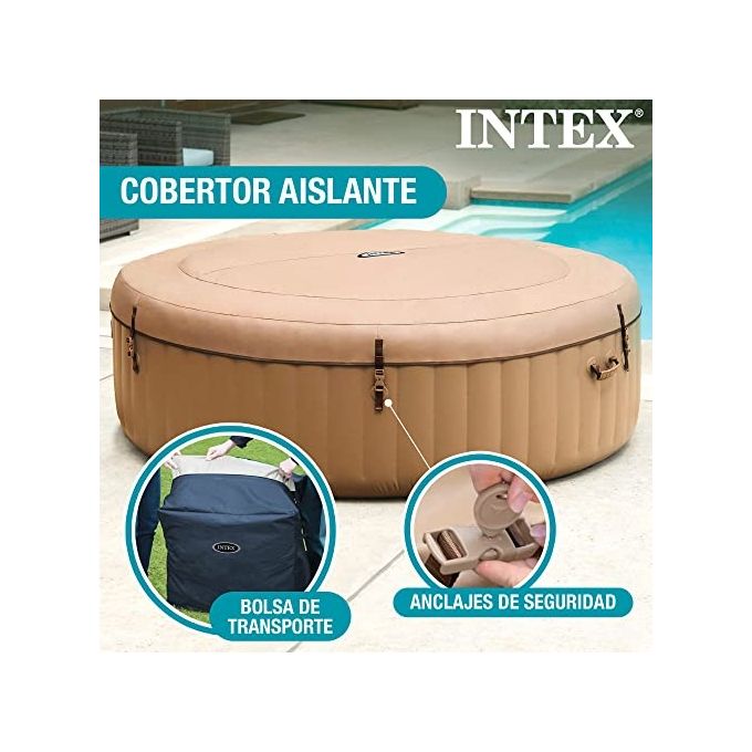 Intex 28412EX PureSpa Vasca Idromassaggio Gonfiabile Bubble Massage 8 posti 170 Getti Riscaldatore PVC Beige 236x71 cm Con Accessori 8 posti Beige