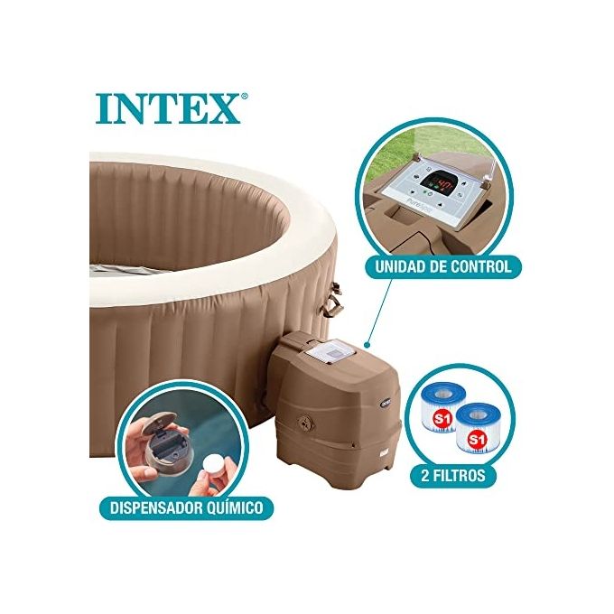 Intex 28412EX PureSpa Vasca Idromassaggio Gonfiabile Bubble Massage 8 posti 170 Getti Riscaldatore PVC Beige 236x71 cm Con Accessori 8 posti Beige