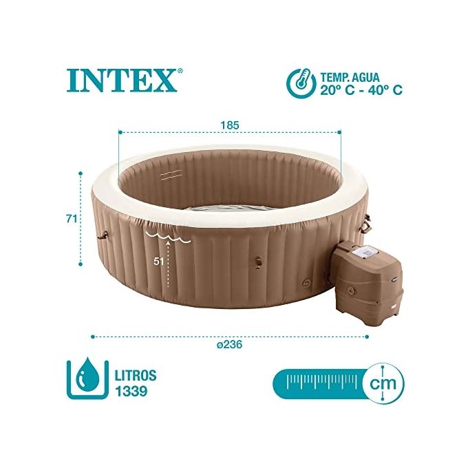 Intex 28412EX PureSpa Vasca Idromassaggio Gonfiabile Bubble Massage 8 posti 170 Getti Riscaldatore PVC Beige 236x71 cm Con Accessori 8 posti Beige