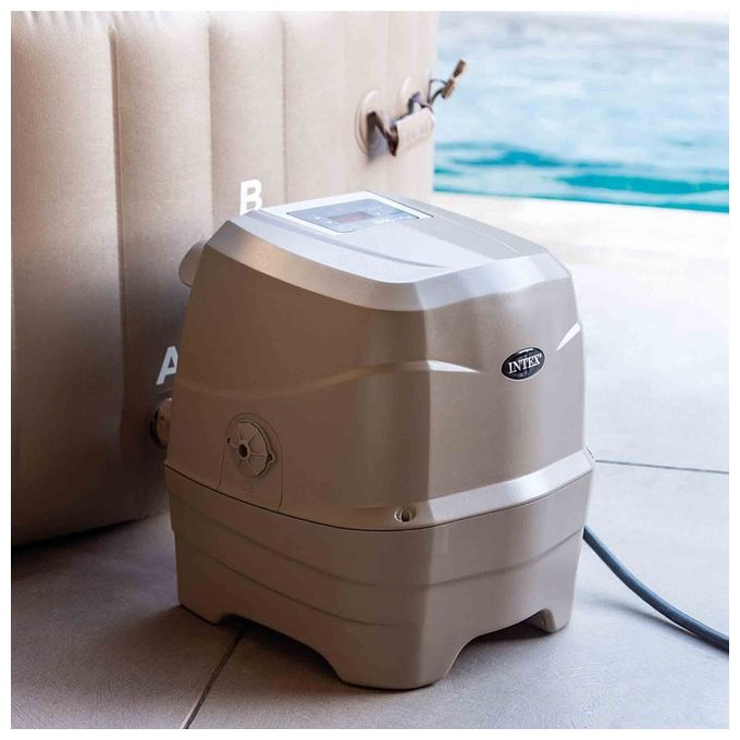 Intex 28476EX PureSpa Vasca Idromassaggio Gonfiabile Bubble Massage con Telo Efficienza Energetica 4 posti 120 Getti Riscaldatore PVC Beige 196x71 cm Con Telo ad Efficienza Energetica 4 posti Beige
