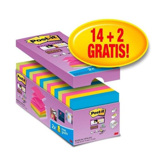 Post-It Confezione 12+4 Super Sticky 76x76mm