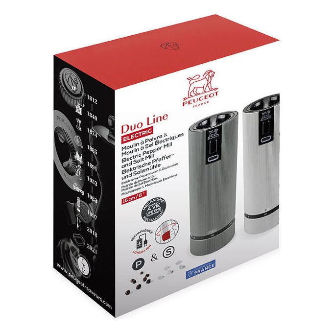 Peugeot 2-4314800 Line Electric Set macina sale e pepe con macinatura regolabile U-Select materiale alluminio e carbonio altezza 15 cm colore Grigio