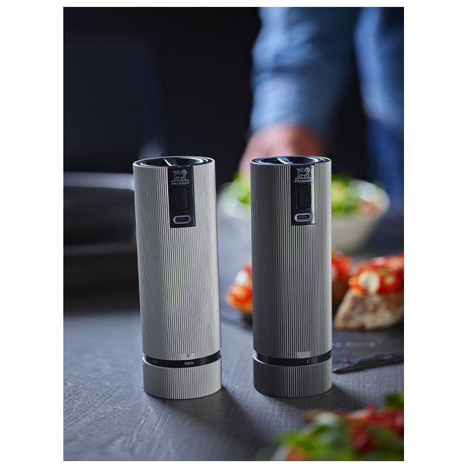 Peugeot 2-4314800 Line Electric Set macina sale e pepe con macinatura regolabile U-Select materiale alluminio e carbonio altezza 15 cm colore Grigio