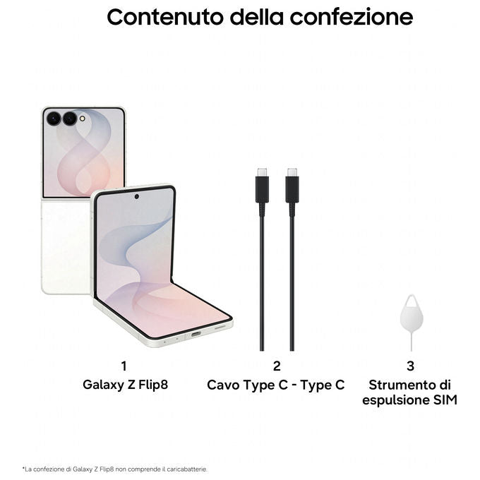 Samsung SM-F776BZWHEUE Galaxy Z Flip8 Smartphone 5G 12GB RAM 512GB Storage 6.9'' 50MP Fotocamera Batteria 4300 mAh colore Crema