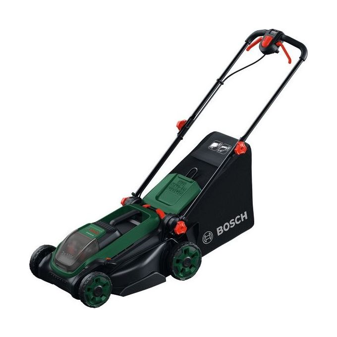 Bosch 06008B9M01 Rotak18V2-38 Tosaerba a batteria 36 Volt (2x18V) Larghezza taglio 38 cm Cesto 40 l Regolazione altezza 30-75 mm 6 posizioni Fino a 500 m² colore Verde-Nero
