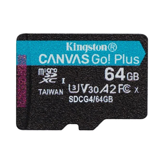 Kingston SDCG4-64GBSP Canvas Go Plus microSDXC 64GB Velocita' di Lettura 200 MB-s Classe A2 U3 V30 colore Nero