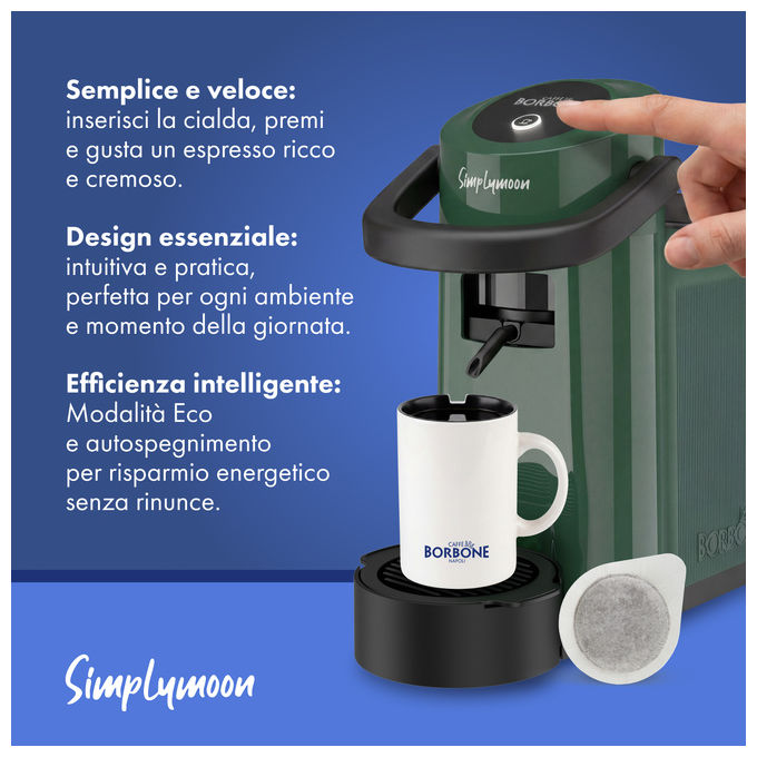 Caffe' Borbone SIMPLYMOONVERD Simplymoon Macchina da caffe' a cialde ESE 44mm Pressione 15 bar Capacita' serbatoio 0,9 L colore Verde