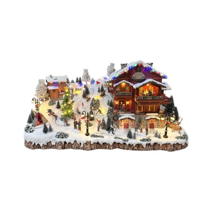 Kaemingk 485627 Villaggio Natalizio Illuminato con Chalets Innevati LED Bianco Caldo con Movimento e Musica colore Bianco