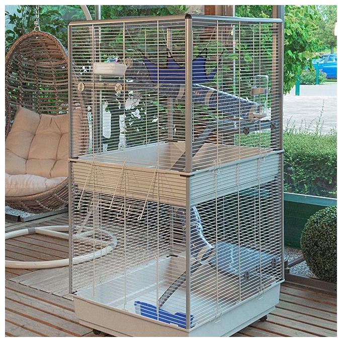 Ferplast Gabbia per furetti FURET TOWER, Struttura verticale su piu' piani, Ruote e accessori inclusi, Metallo verniciato Grigio e plastica, 75 x 80 x h 161 cm