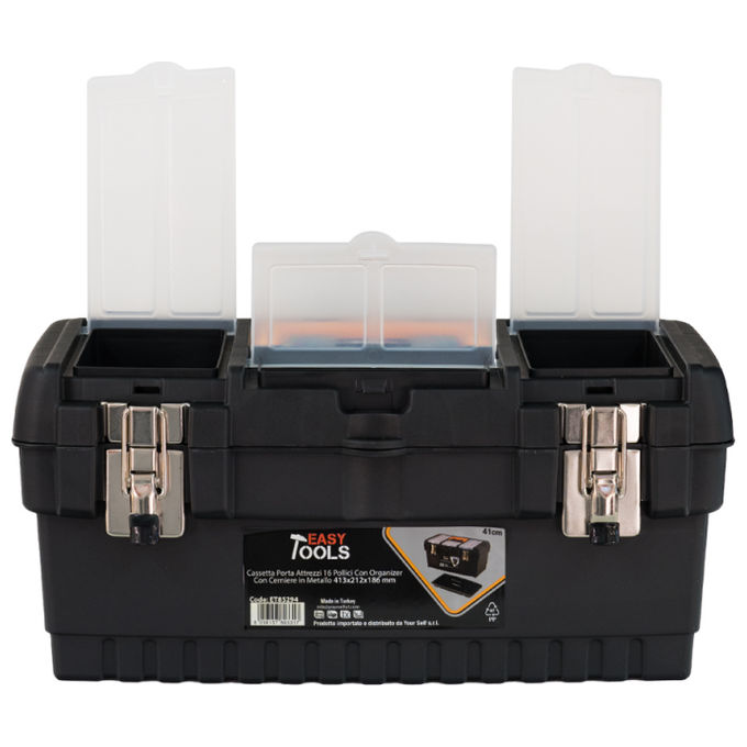 Cassetta porta attrezzi valigia porta utensili in plastica con cerniere in metallo 41,3x21,2x18,6 cm