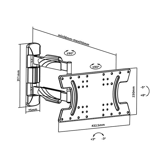 G.b.s. Elettronica Supporto Owm-3265-3 per OLed e Flat Tv da 32'' a 65'' Due Bracci-3 Snodi Nero