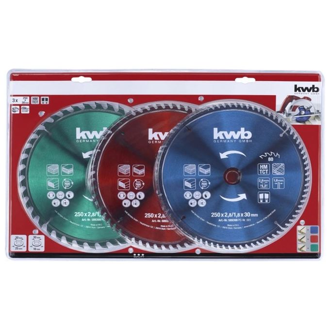 Kwb Set 3 Lame 250X30 Mm 40 - 60 - 80 Denti