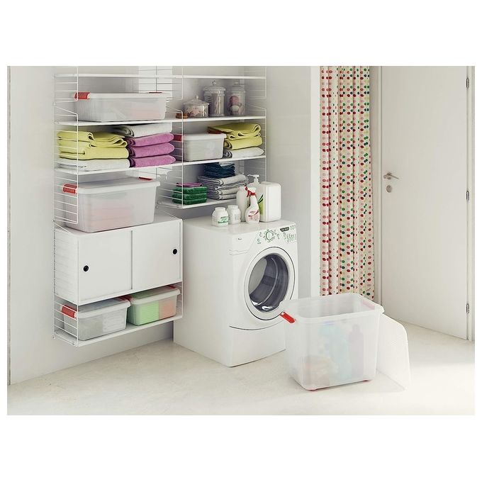 Keter Set di 3 Contenitori in Plastica con Coperchio K-Latch L, Trasparenti, Dotati di Maniglie, Ideali per Vestiti e come Portaoggetti, Adatti per Armadi e Garage, 43 L, 59x39x28H cm