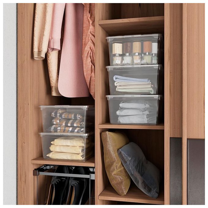 Keter Set di 6 Contenitori in Plastica con Coperchio C Box S, Trasparenti, Ideali per Vestiti, Scarpe e come Portaoggetti, Adatti per Armadi e Garage, 11 L, 37x26x14H cm
