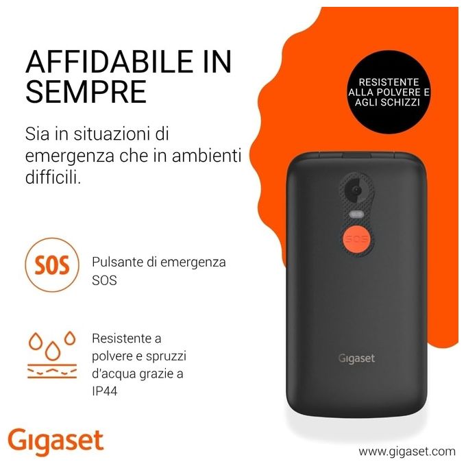 Gigaset GL395 Telefono Cellulare per Anziani Nero Sim Singola Tasto SOS