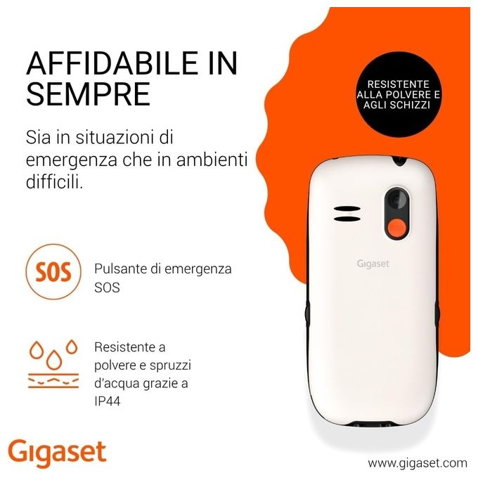 Gigaset Telefono per Anziani GL395 Display 2.2'' Tasto SOS Bianco