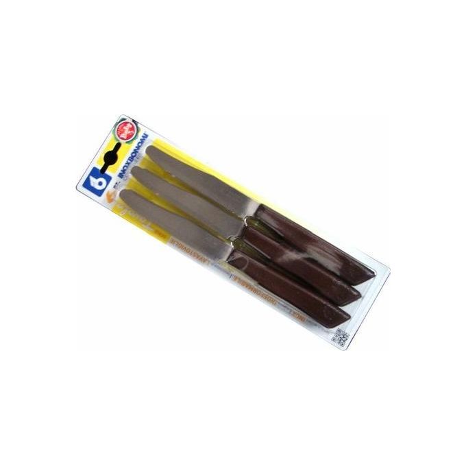 Coltellerie Inox Bonomi Confezione 6 Coltelli da Tavola con Lama Seghettata Inox e Manico in Plastica Marrone