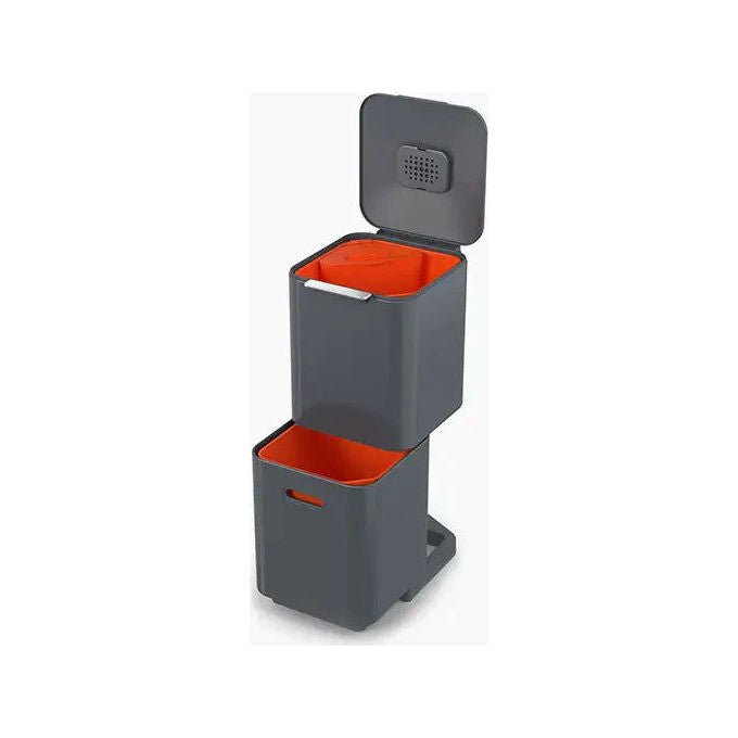 Joseph Joseph 30065 Totem Compact Pattumiera per raccolta differenziata 40 L con due scomparti da 20 L e contenitore estraibile per rifiuti umidi 3 L colore Grigio