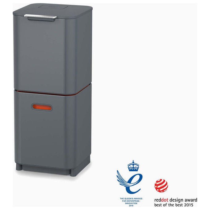 Joseph Joseph 30065 Totem Compact Pattumiera per raccolta differenziata 40 L con due scomparti da 20 L e contenitore estraibile per rifiuti umidi 3 L colore Grigio