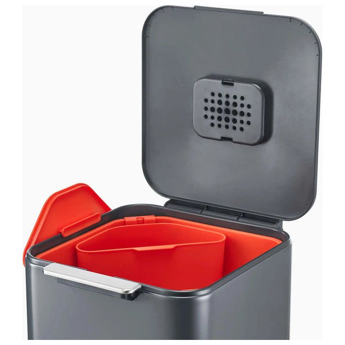 Joseph Joseph 30065 Totem Compact Pattumiera per raccolta differenziata 40 L con due scomparti da 20 L e contenitore estraibile per rifiuti umidi 3 L colore Grigio