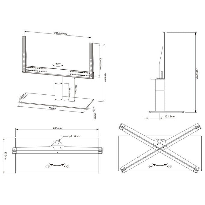 Multibrackets 3057 Supporto TV da Tavolo Rotazione 30° Max 75'' 50 Kg VESA 800x400 mm colore Nero