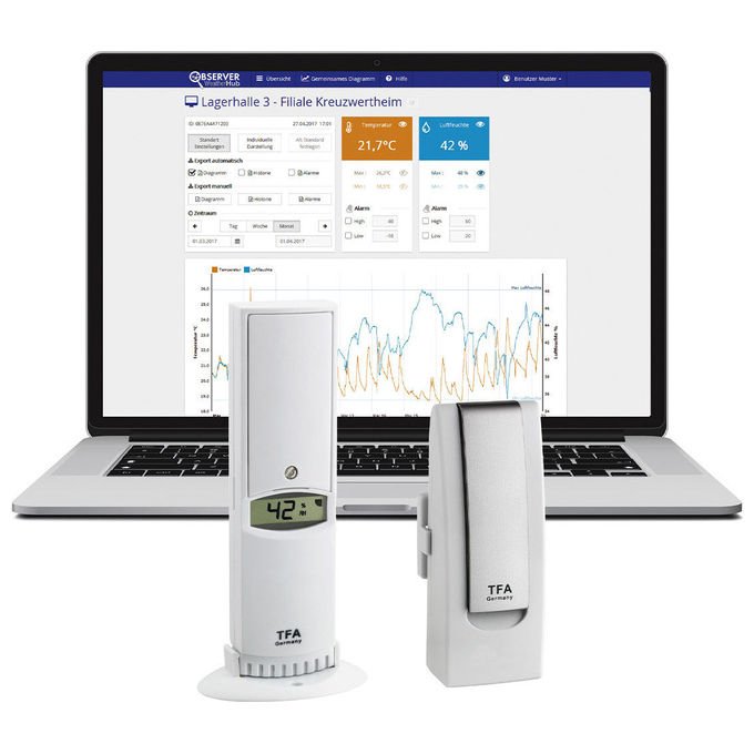 TFA Dostmann 31.4012.02 WeatherHub Set di Avvio Termoigrometro Monitoraggio Temperatura e Umidita' fino a 200 m 868 MHz colore Bianco