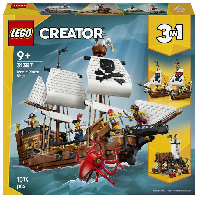 Lego 31387 Creator 3 in 1 Set da Costruzione Nave da Pirata 1074 Pezzi 5 Minifigure 9 Anni colore Multicolore