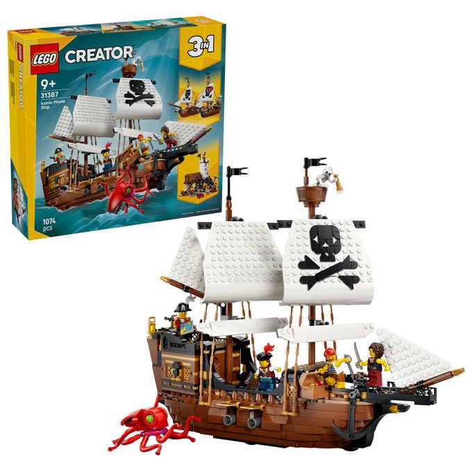 Lego 31387 Creator 3 in 1 Set da Costruzione Nave da Pirata 1074 Pezzi 5 Minifigure 9 Anni colore Multicolore
