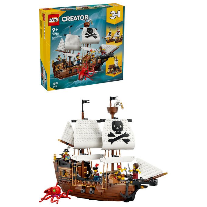 Lego 31387 Creator 3 in 1 Set da Costruzione Nave da Pirata 1074 Pezzi 5 Minifigure 9 Anni colore Multicolore