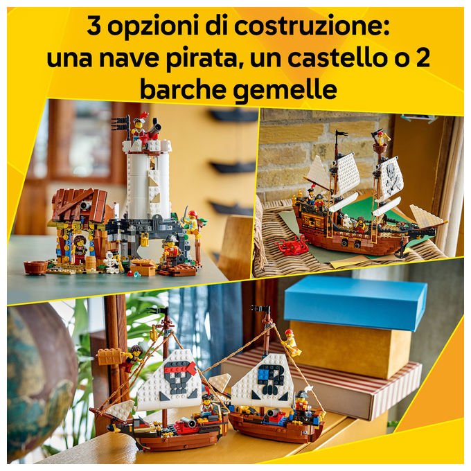 Lego 31387 Creator 3 in 1 Set da Costruzione Nave da Pirata 1074 Pezzi 5 Minifigure 9 Anni colore Multicolore