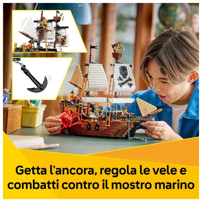 Lego 31387 Creator 3 in 1 Set da Costruzione Nave da Pirata 1074 Pezzi 5 Minifigure 9 Anni colore Multicolore