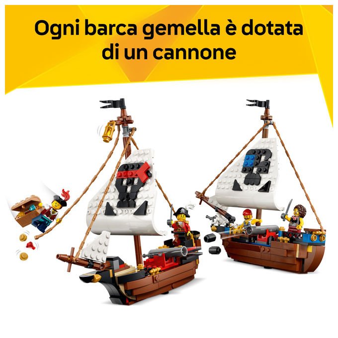 Lego 31387 Creator 3 in 1 Set da Costruzione Nave da Pirata 1074 Pezzi 5 Minifigure 9 Anni colore Multicolore