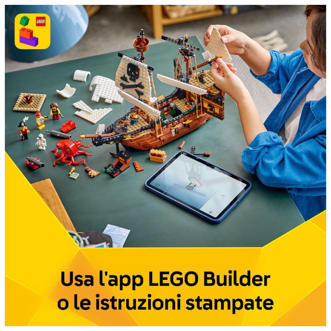 Lego 31387 Creator 3 in 1 Set da Costruzione Nave da Pirata 1074 Pezzi 5 Minifigure 9 Anni colore Multicolore