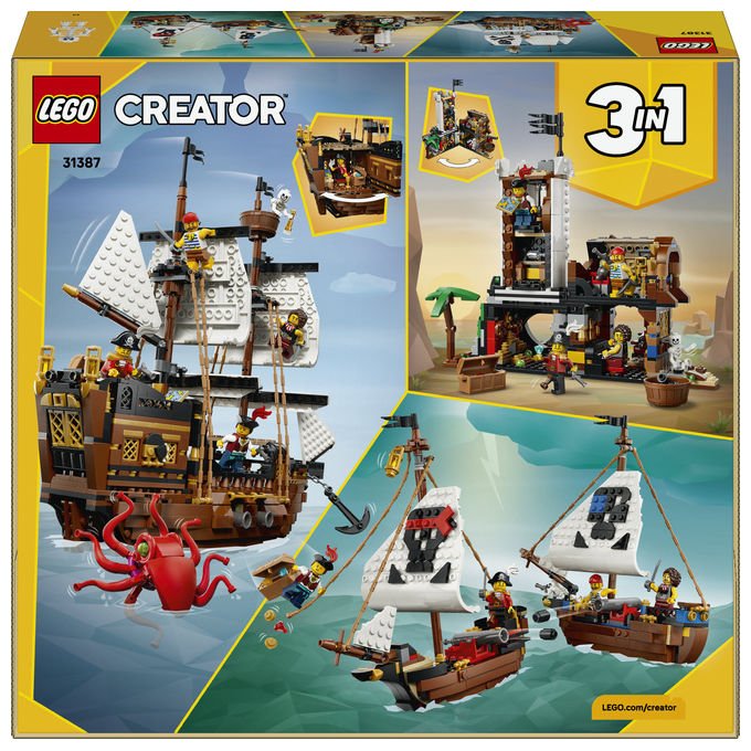 Lego 31387 Creator 3 in 1 Set da Costruzione Nave da Pirata 1074 Pezzi 5 Minifigure 9 Anni colore Multicolore