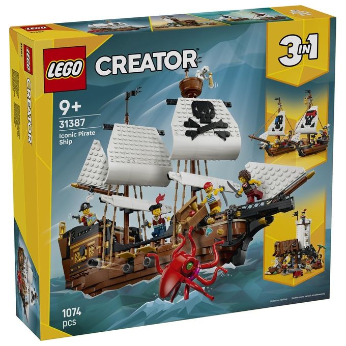 Lego 31387 Creator 3 in 1 Set da Costruzione Nave da Pirata 1074 Pezzi 5 Minifigure 9 Anni colore Multicolore