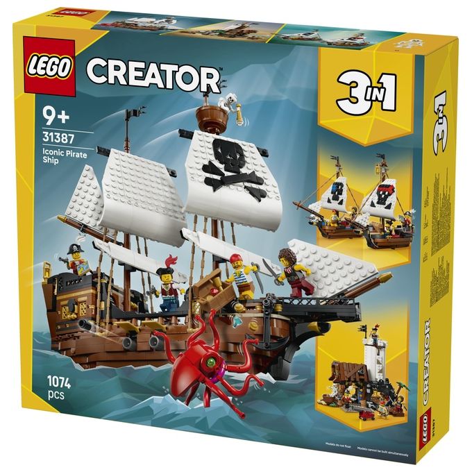Lego 31387 Creator 3 in 1 Set da Costruzione Nave da Pirata 1074 Pezzi 5 Minifigure 9 Anni colore Multicolore