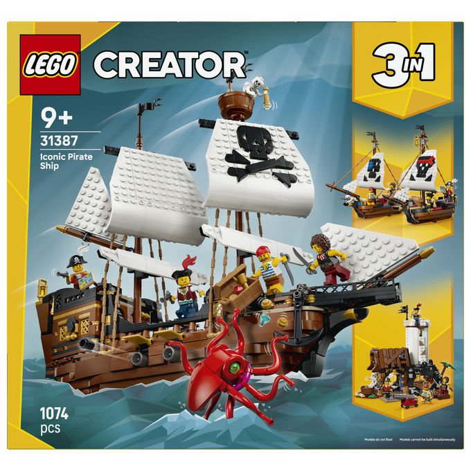 Lego 31387 Creator 3 in 1 Set da Costruzione Nave da Pirata 1074 Pezzi 5 Minifigure 9 Anni colore Multicolore