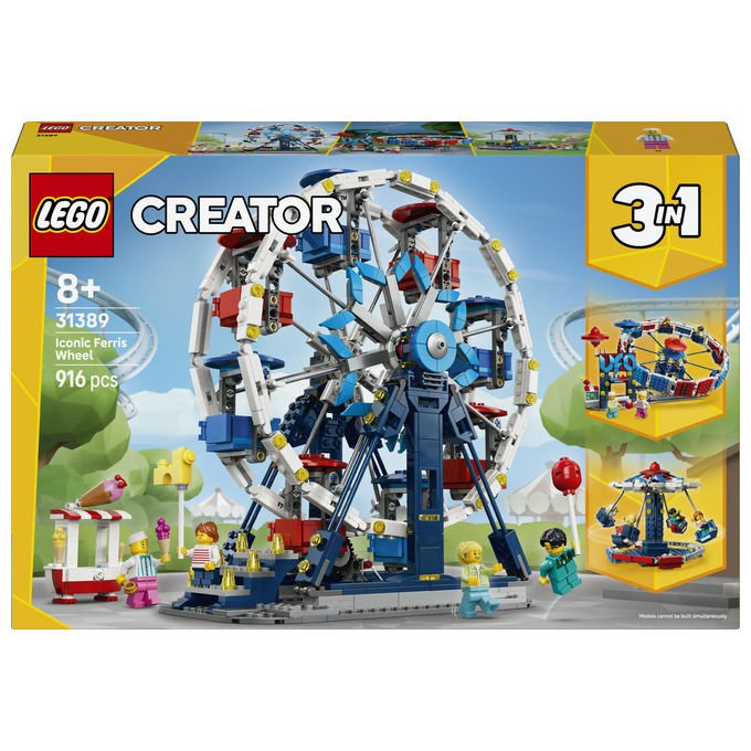 Lego 31389 Creator Set di Costruzione 3 in 1 Ruota Panoramica UFO Giostra 916 pezzi 4 Minifigure da 8 anni
