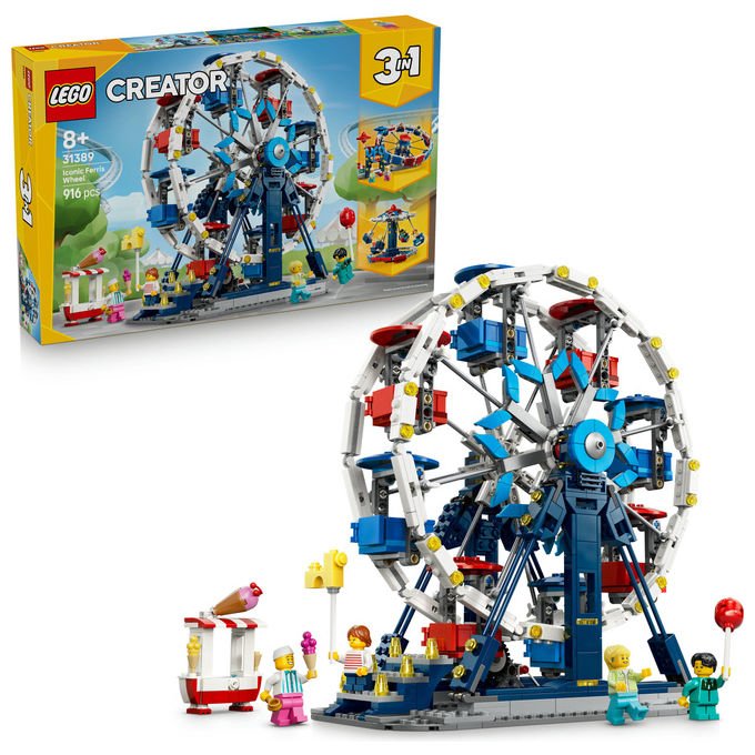 Lego 31389 Creator Set di Costruzione 3 in 1 Ruota Panoramica UFO Giostra 916 pezzi 4 Minifigure da 8 anni