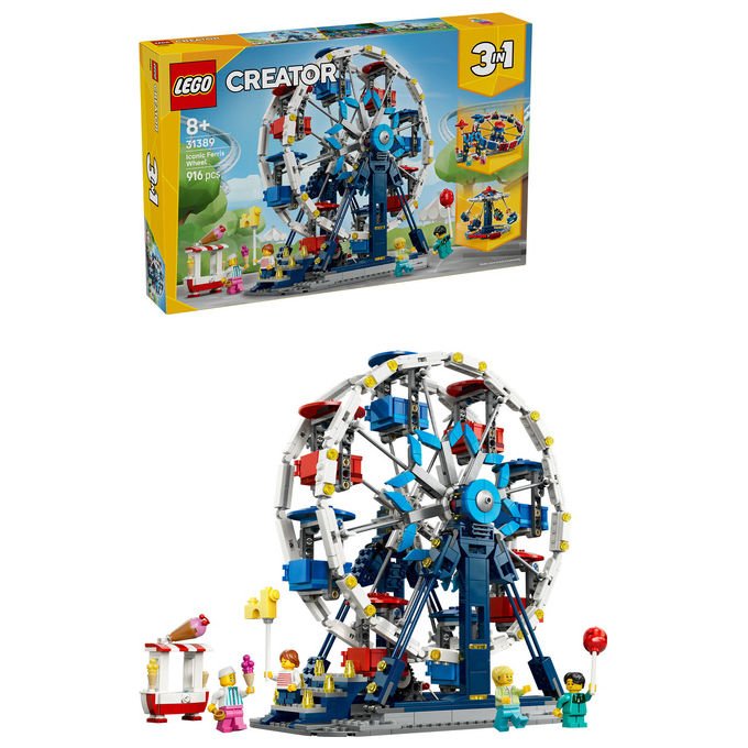 Lego 31389 Creator Set di Costruzione 3 in 1 Ruota Panoramica UFO Giostra 916 pezzi 4 Minifigure da 8 anni