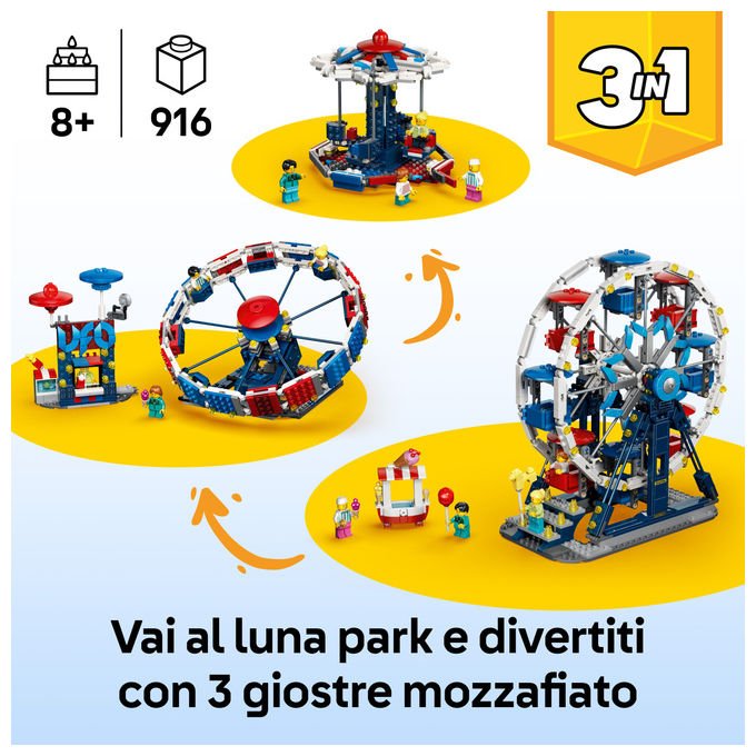 Lego 31389 Creator Set di Costruzione 3 in 1 Ruota Panoramica UFO Giostra 916 pezzi 4 Minifigure da 8 anni